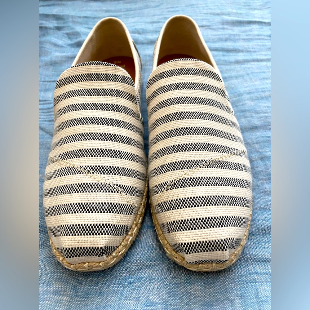 TOMS Deconstructed Alpargata Striped Flats In Black Woven Stripe